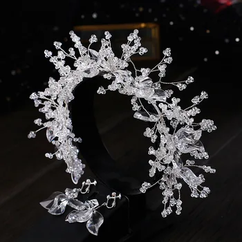 nevesta crystal vlasy hoop nastaviť nádherné transparentné ručné koruny vlasové ozdoby všestranný foto svadobné šaty, doplnky