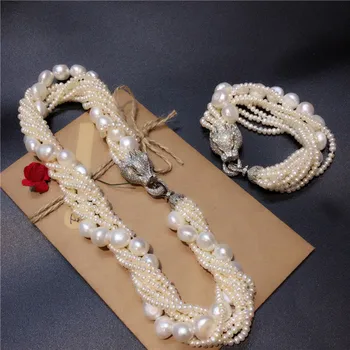 Leopard hlavu spona príslušenstvo biela usadenina perlový náhrdelník náramok nastaviť módne šperky