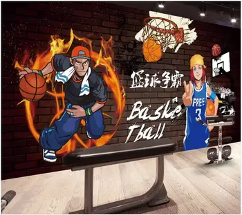 WDBH vlastné fotografie, 3d tapety Cartoon basketbal tehlovej steny obývacia izba domova 3d nástenné maľby, tapety na stenu 3 d