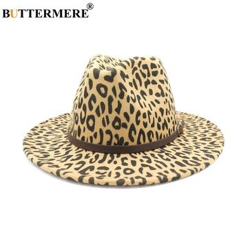 BUTTERMERE Leopard Cítil Fedora plstený klobúk, Klobúk Ženy Camel Vlnené Jazz Klobúk s Pásom Vintage Jeseň Zima Žena Panama Spp Móda