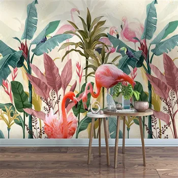 Prispôsobený 3D tapeta nástenná maľba Nordic moderné skorocelový list flamingo spálne, obývacia izba pozadí dekorácie, tapety
