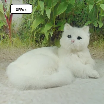 veľké reálnom živote leží mačka model plastická a kožušín, krásna biela mačka bábika darček asi 30x16x21cm xf1433