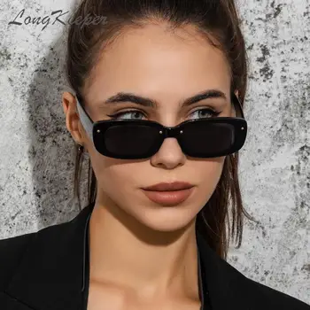 Malý Obdĺžnik Ženy Slnečné Okuliare Značky Mužov UV400 Odtiene Retro Námestie Čierne slnečné Okuliare Cat Eye Glasses Ružová Výzdoba Okuliare